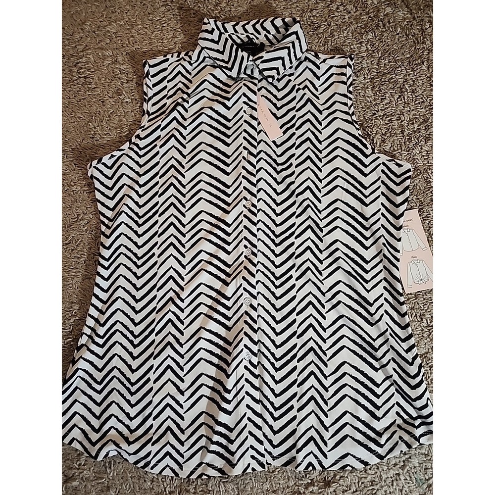 Tamara H Sleeveless Blouse, Black & White Medium, Button down Or Tie Front NWT